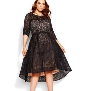 City Chic lace dress black hi low cocktail formal 24 XXL plus
